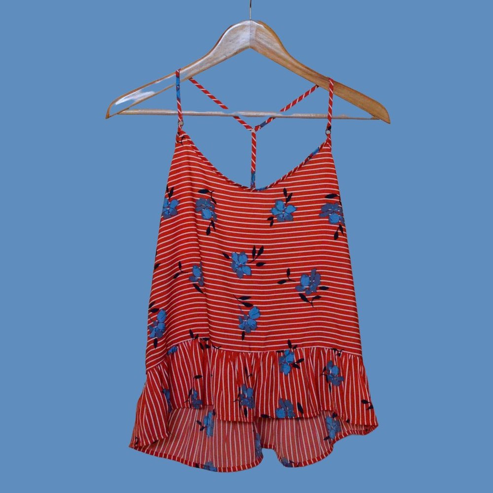 A&F red color with flower detailed cami top.